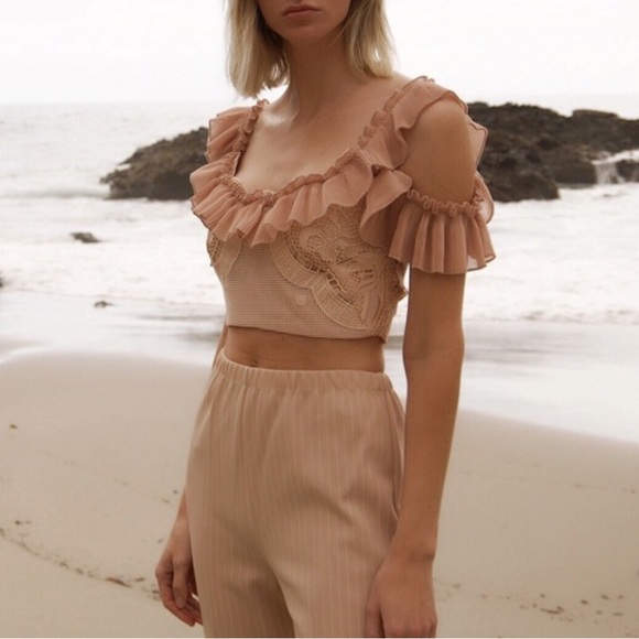 ALICE MCCALL Signed Sealed Lace Ruffle Cold Shoulder Crop Top - Picture 5 of 16